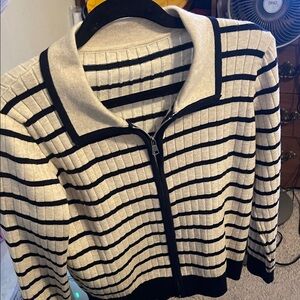FM 2050 Striped Zip-Up Cardigan Jacket in White and Black brand new